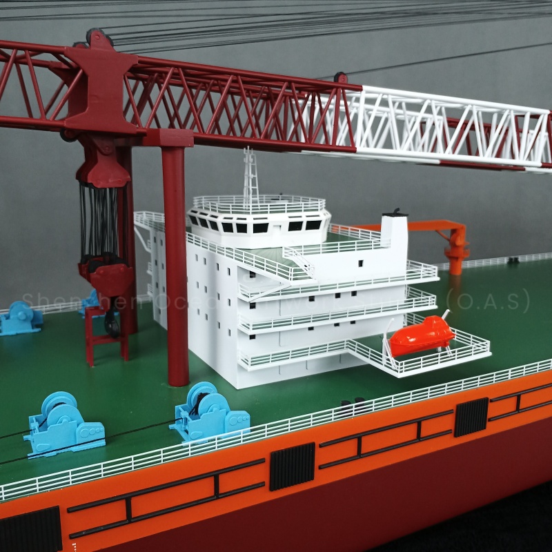 The crane model produced by O.A.S usually contains key components such as the hull, crane and cockpit, and the model can be used for hull simulation to help understand the structural characteristics and operation of the crane.Amber@vesselmodel.com Tel:+86 18038048785