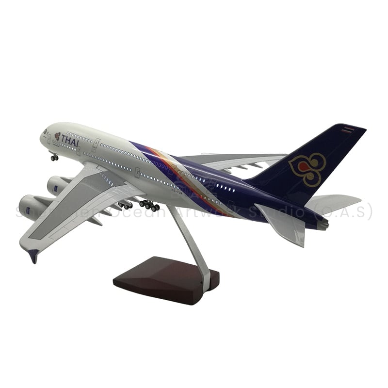 【LA】LED ABS Resin Airplane Model Airbus 380 Thai Airways Size 46cm Scale 1/160 with LED Light and Landing Gear