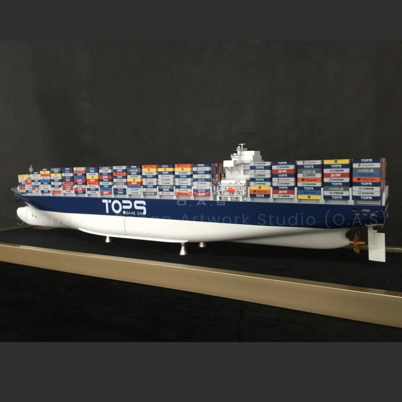 The 127cm TOPS container ship model produced by O.A.S is specially developed and customized for enterprises. The shipyard relies on deep heritage to accurately reproduce TOPS ship shapes, from smooth ship bodies to neat containers, showing fine craftsmanship. Enterprises can integrate logo and cultural concepts into it, customize exclusive painting and logo. Suitable for enterprise exhibition hall display, business gifts, all-round display of enterprise strength and unique charm.Amber@vesselmodel.com Tel: +86 18038048785