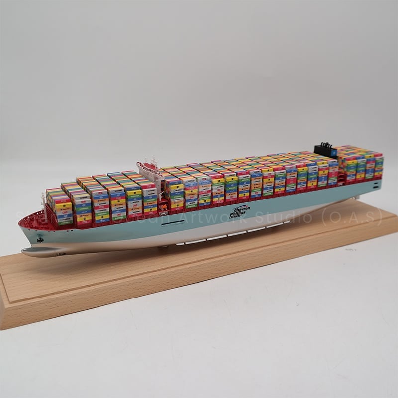 【LAC】O.A.S Manufacturer Handicraft Ship Model Business Gifts Scale 1:888 Cargo Boat Models Custom 45cm Chevron Container Ship Model