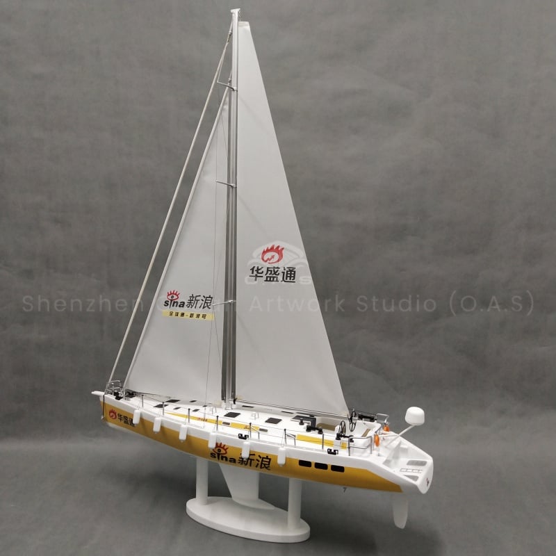 This 95cm static sailboat model by O.A.S is not to be missed. We focus on individual sailboat model customization, based on the real boat, from smooth hull to white sail, accurate restoration. Mass production, to ensure the duration and quality, into the enterprise elements, can highlight the spirit of striving, decorate the office space, gifts to customers are suitable.Amber@vesselmodel.com Tel: +86 18038048785