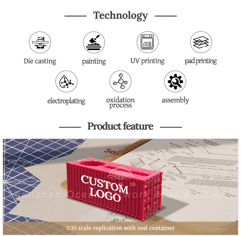 O.A.S Model Factory focuses on model making, carefully creating 1:35 EVERGREEN container model, which is cleverly designed as a practical function of pen holder and card case. The model is made of high quality materials, strong and resistant to daily bumps and bruises. The look of the EVERGREEN container is accurate, from classic colors to distinctive logos. Support logo customization, enterprises can easily integrate exclusive elements, show unique charm in business activities. Amber@vesselmodel.com Tel: +86 18038048785