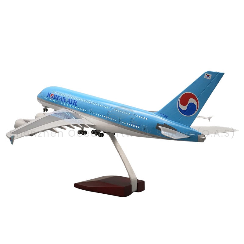 【LA】LED ABS Resin Airplane Model Airbus A380 Korean Air Size 46cm Scale 1/160 with LED Light and Landing Gear