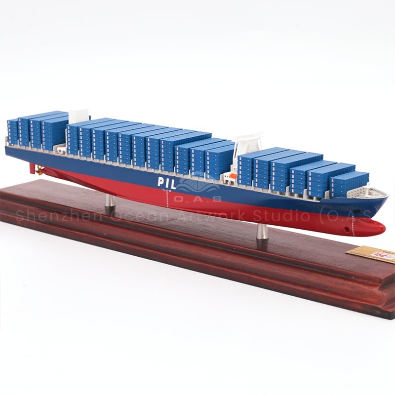 Still looking for PIL container ship model to highlight corporate personality? O.A.S provides custom service to the map! As soon as you give us a design, we can incorporate corporate elements, from unique logos to creative patterns. The ship model accurately restores the PIL ship shape, the containers are arranged neatly, and the craftsmanship is exquisite. Whether it is a business gift or a corporate display, it can help you show your extraordinary style.Amber@vesselmodel.com Tel: +86 18038048785