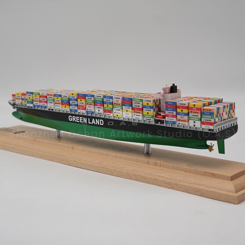【LAC】O.A.S Factory's Workmanship Scale Boat Model 1:1000 Scale Customized 35cm GREEN Container Ship Model For Shipping Gift