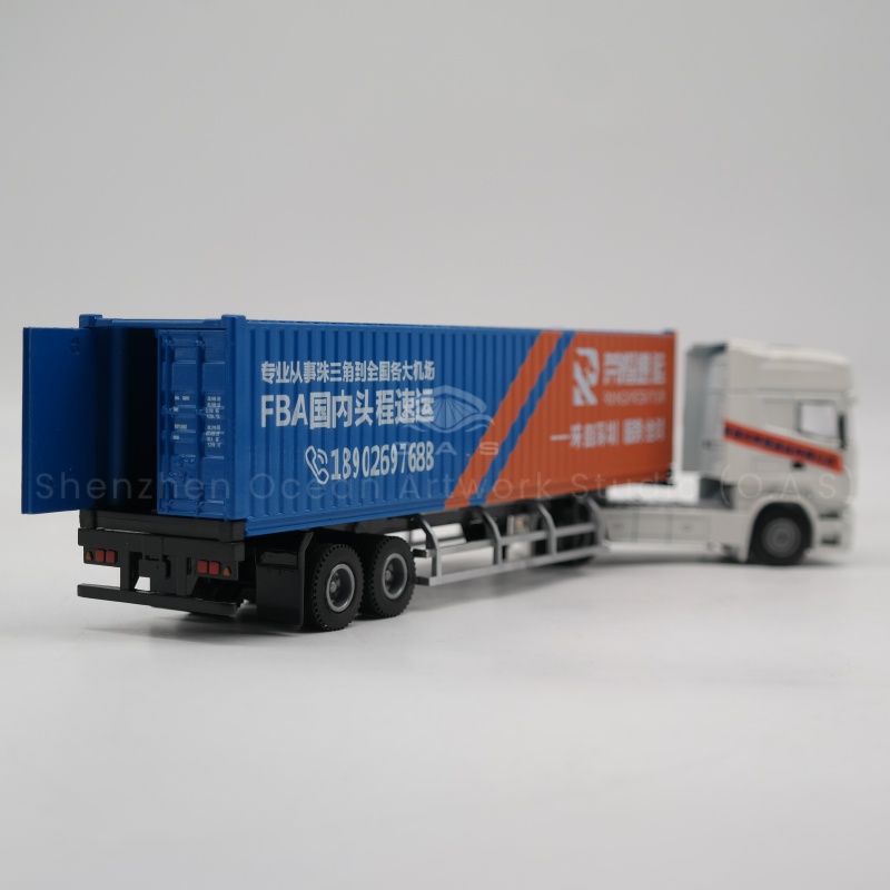 O.A.S model factory, focusing on model customization for 17 years. 1:50 logistics container truck model, the alloy material is solid and durable, and it is built in strict accordance with the 1:50 ratio of real cars, and every detail is accurately restored. Enterprises can customize exclusive styles for business gifts, activity display, highlight corporate characteristics, transfer professional image, is a very valuable set of card model gifts. Amber@vesselmodel.com Tel: +86 18038048785