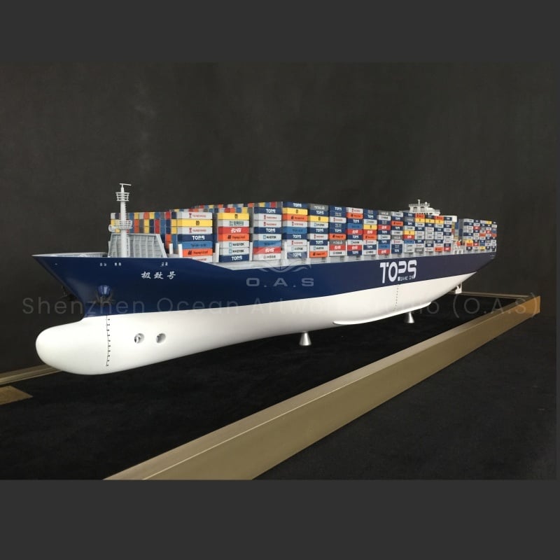 The 127cm TOPS container ship model produced by O.A.S is specially developed and customized for enterprises. The shipyard relies on deep heritage to accurately reproduce TOPS ship shapes, from smooth ship bodies to neat containers, showing fine craftsmanship. Enterprises can integrate logo and cultural concepts into it, customize exclusive painting and logo. Suitable for enterprise exhibition hall display, business gifts, all-round display of enterprise strength and unique charm.Amber@vesselmodel.com Tel: +86 18038048785