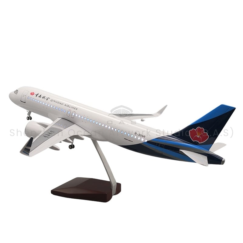 【LA】LED ABS Resin Airplane Model Airbus A320 Qingdao Airlines Size 47cm Scale 1/80 with LED Light and Landing Gear