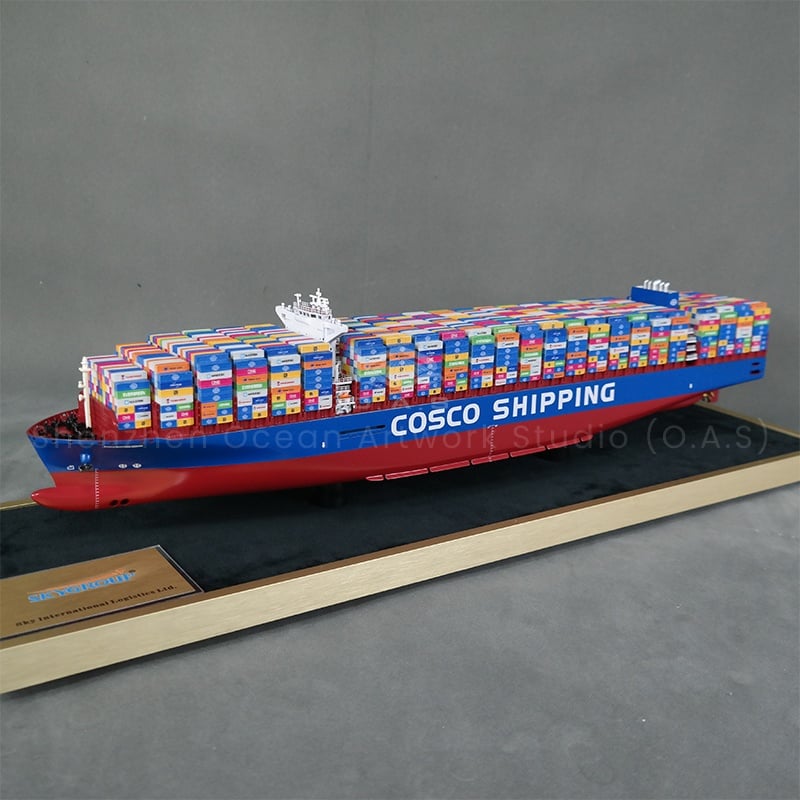 【LAC】O.A.S Miniature 65cm Container Ship Model Polished Maple Factory Logistics Present Shipping Line