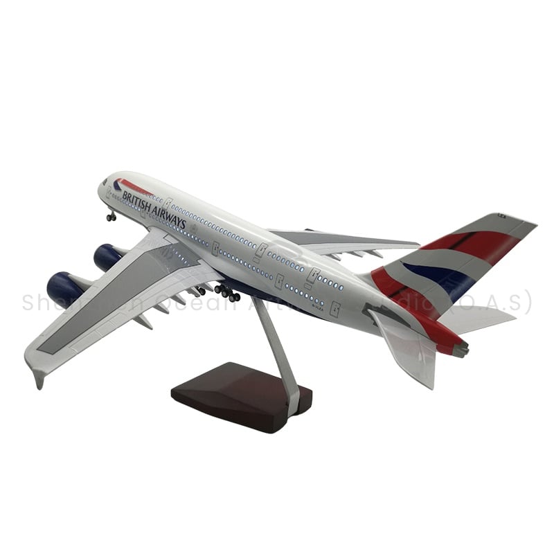 【LA】LED ABS Resin Airplane Model Airbus 380 British Airways Size 46cm Scale 1/160 with LED Light and Landing Gear