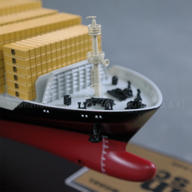 O.A.S Simulation ship model factory, focusing on ship model customization. This 65cm Mediterranean container ship model can be developed and customized according to your needs. From the hull lines to the container details, all are crafted with exquisite craftsmanship. Suitable for the opening ceremony of shipping, it is the only choice to highlight the strength of the enterprise and express the vision of sailing.Amber@vesselmodel.com Tel: +86 18038048785
