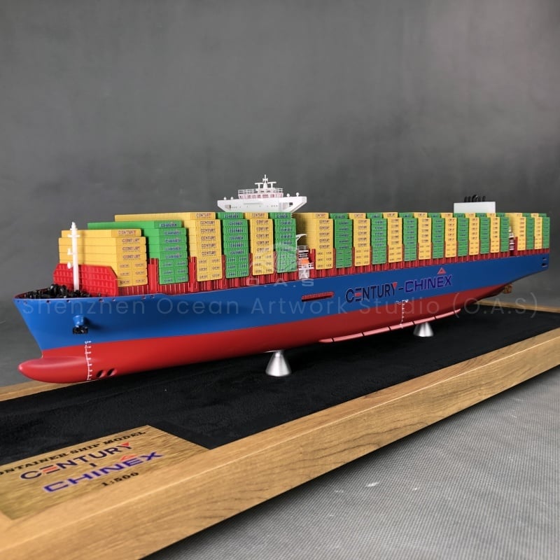 【LAC】O.A.S Miniature 65cm Shipping Container Ship Model Factory Logistics Present Polished Maple Technique Mhipping Line miniature