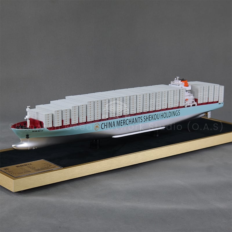 【LAC】O.A.S Customized 65cm Container Ship Model Factory Logistics Present Made of Polished Maple