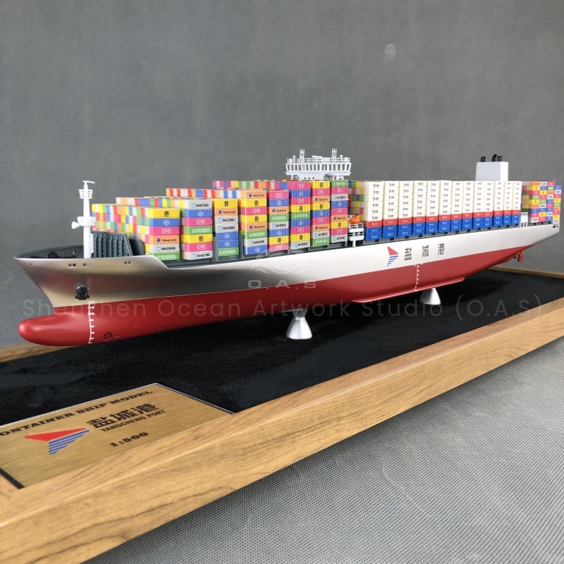 【LAC】O.A.S Customized 65cm Container Ship Model Factory Logistics Present Model Craftsman Polished Maple Technique