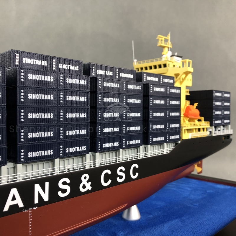This 65cm container ship model produced by O.A.S is specially developed and customized for shipping agencies. It is built in accordance with the real container ship 1:180 ratio, the ship body lines are smooth, the container details are realistic. On the occasion of opening, sending it means that the company is like this ship, riding the wind and waves in the commercial sea, such as rotating goods, returning with a full load, opening a brilliant new journey.Amber@vesselmodel.com Tel: +86 18038048785