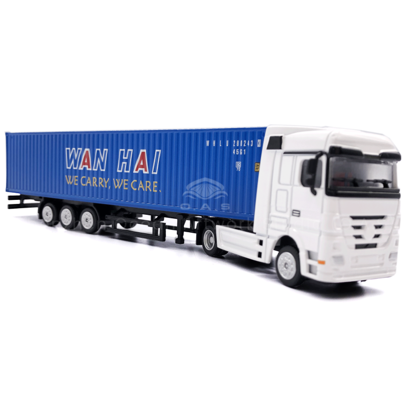 O.A.S factory, 17 years of focus on model customization, carefully create 1:87 WAN HAI alloy container truck model. This Mercedes-Benz card model, the selection of high-quality alloy, hard texture, good gloss, highly reductive real car. It can accurately customize the corporate logo, whether it is used for business gifts or brand publicity, it can perfectly highlight the unique charm of the enterprise. Amber@vesselmodel.com Tel: +86 18038048785