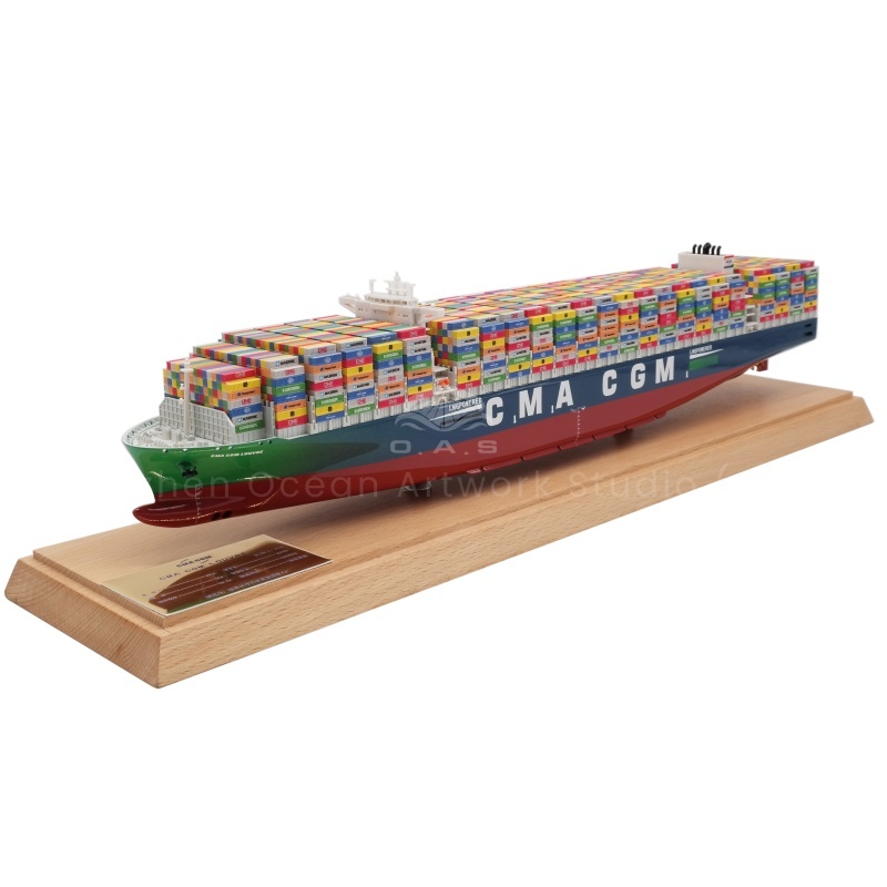 【LAC】Cargo Shipment Customizable 45cm CMA CGM Souvenir Nautical Model Handmade Business Gifts Metal Alloy Container Ship Model