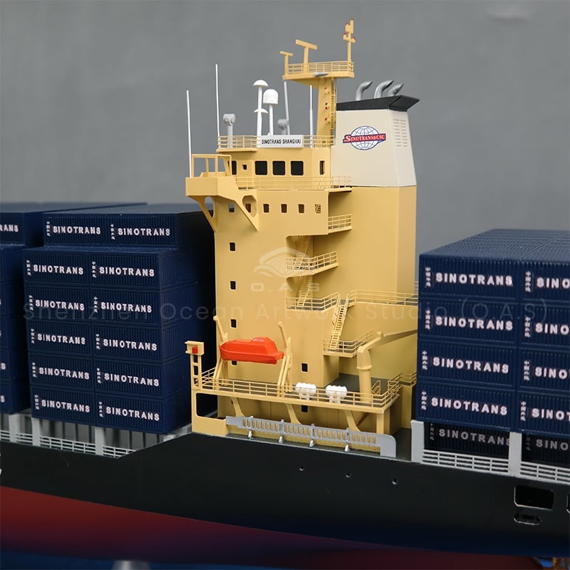 This 80cm container ship model produced by O.A.S is a well-crafted masterpiece of the enterprise. With the maritime exhibition ship as a reference, precise engraving, smooth and solid ship body, full of container details. It will appear at the maritime exhibition, not only is the strength of the shipping agency company, but also means that the enterprise in the complex and changeable shipping field, fearless forward, open up a new channel.Amber@vesselmodel.com Tel: +86 18038048785