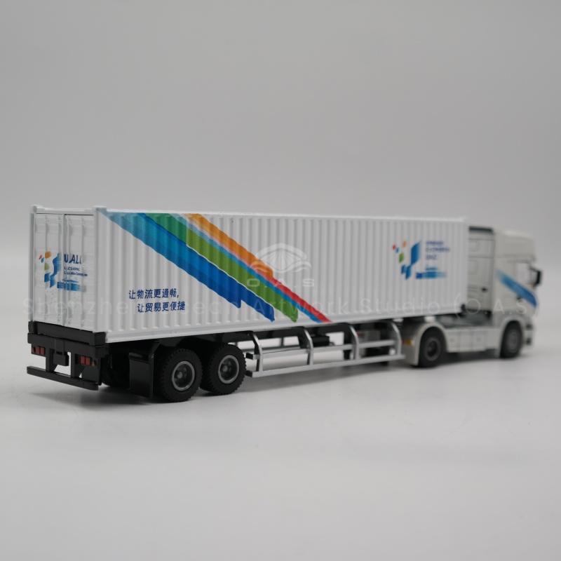 O.A.S model factory, focusing on model customization for 17 years. Its 1:50 alloy container truck model, carefully selected high-quality alloy, excellent texture, from the front to the container, carefully restore the real appearance of the set card. Can customize exclusive logo for shipping enterprises, integrate brand characteristics. As a shipping gift, it is suitable for business contacts and exhibition promotion, highlighting style and worry-free quality. Amber@vesselmodel.com Tel: +86 18038048785