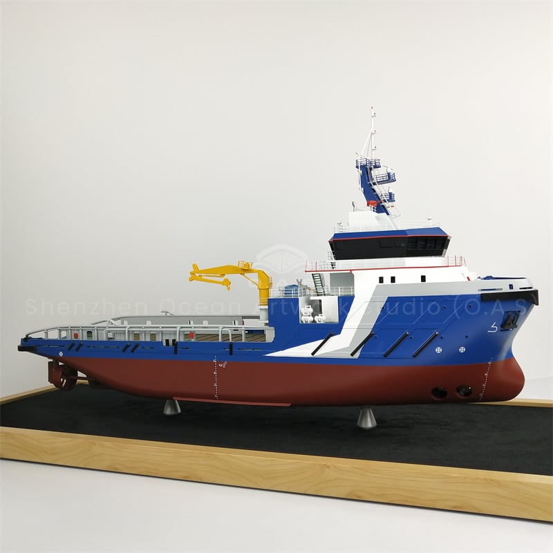 This ocean engineering ship model produced by O.A.S is a wonderful interpretation of modern Marine technology. It uses high-quality materials to finely restore the complex structure and powerful functions of engineering ships. The crane, drilling equipment and other details on the model are vivid, showing the extraordinary strength of the engineering ship in the deep sea operation.Amber@vesselmodel.com Tel:+86 18038048785