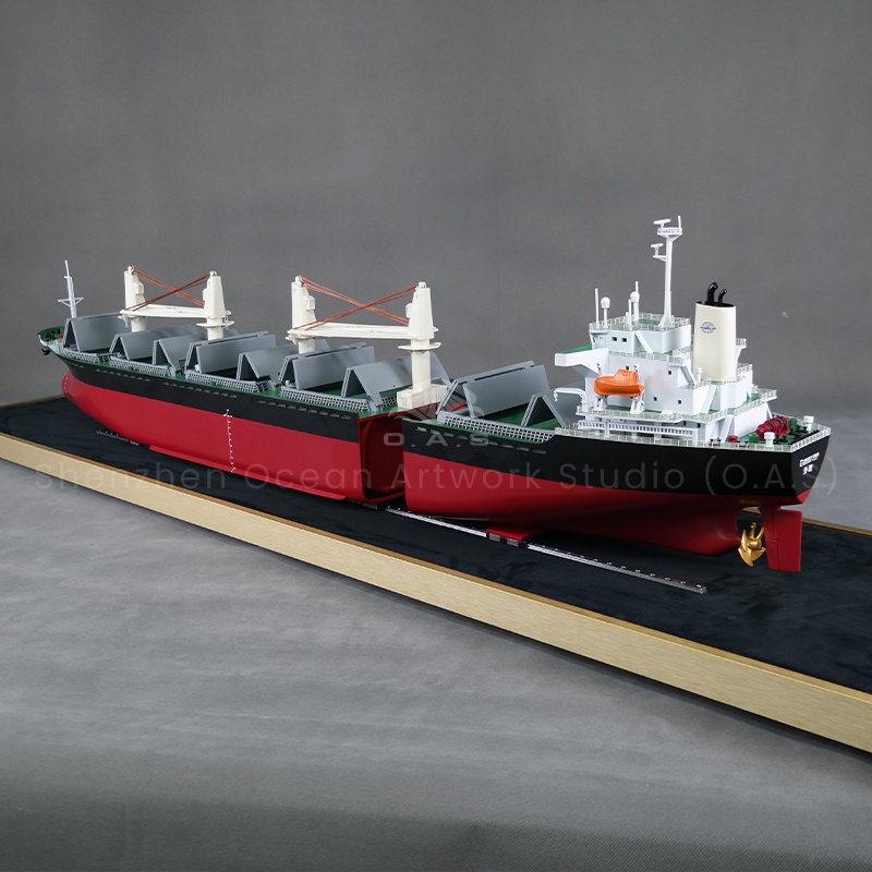 O.A.S made this 120cm bulk carrier hull keel half analysis ship model, specially customized for the exhibition. The bilge bone structure is finely presented, and the keel is subtly dissected, allowing the audience to intuitively understand the internal structure. Professional production, exquisite craftsmanship, become the focus of the exhibition, help ship knowledge popularization, attract the attention of professionals and visitors, highlight the unique charm of exhibits.Amber@vesselmodel.com Tel: +86 18038048785