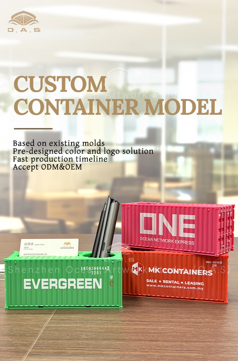 O.A.S Model Factory focuses on model making, carefully creating 1:35 EVERGREEN container model, which is cleverly designed as a practical function of pen holder and card case. The model is made of high quality materials, strong and resistant to daily bumps and bruises. The look of the EVERGREEN container is accurate, from classic colors to distinctive logos. Support logo customization, enterprises can easily integrate exclusive elements, show unique charm in business activities. Amber@vesselmodel.com Tel: +86 18038048785