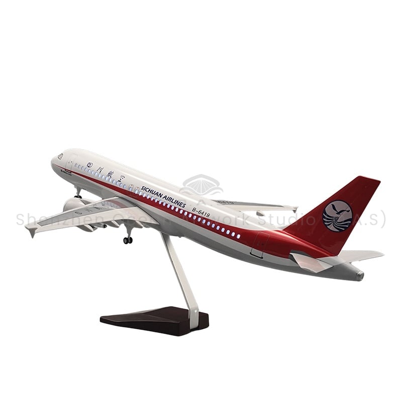 【LA】LED ABS Resin Airplane Model Airbus A319 Sichuan Airlines Size 47cm Scale 1:72 with LED Light and Landing Gear