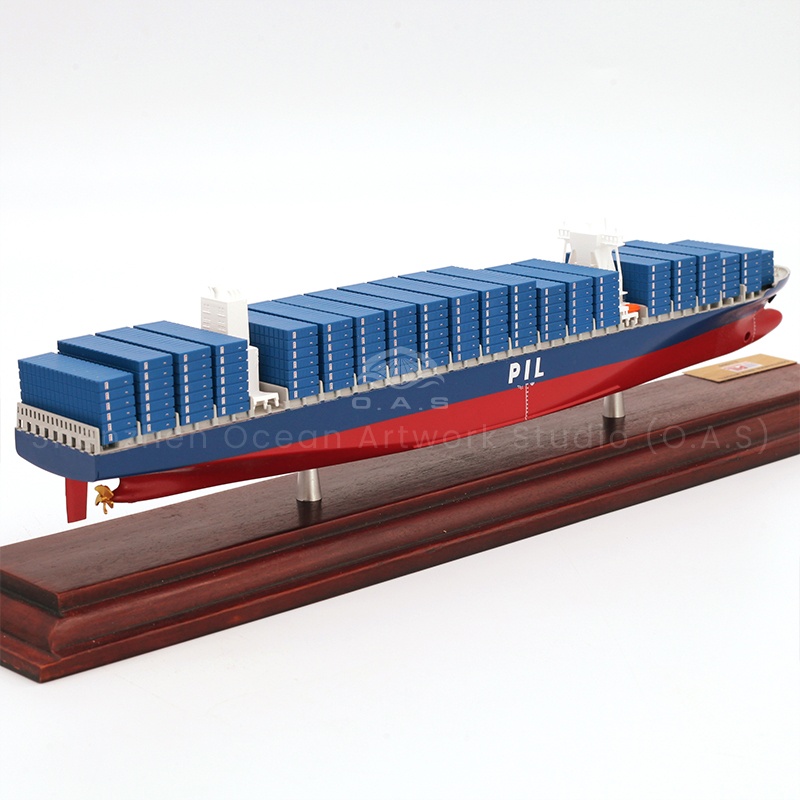 Still looking for PIL container ship model to highlight corporate personality? O.A.S provides custom service to the map! As soon as you give us a design, we can incorporate corporate elements, from unique logos to creative patterns. The ship model accurately restores the PIL ship shape, the containers are arranged neatly, and the craftsmanship is exquisite. Whether it is a business gift or a corporate display, it can help you show your extraordinary style.Amber@vesselmodel.com Tel: +86 18038048785