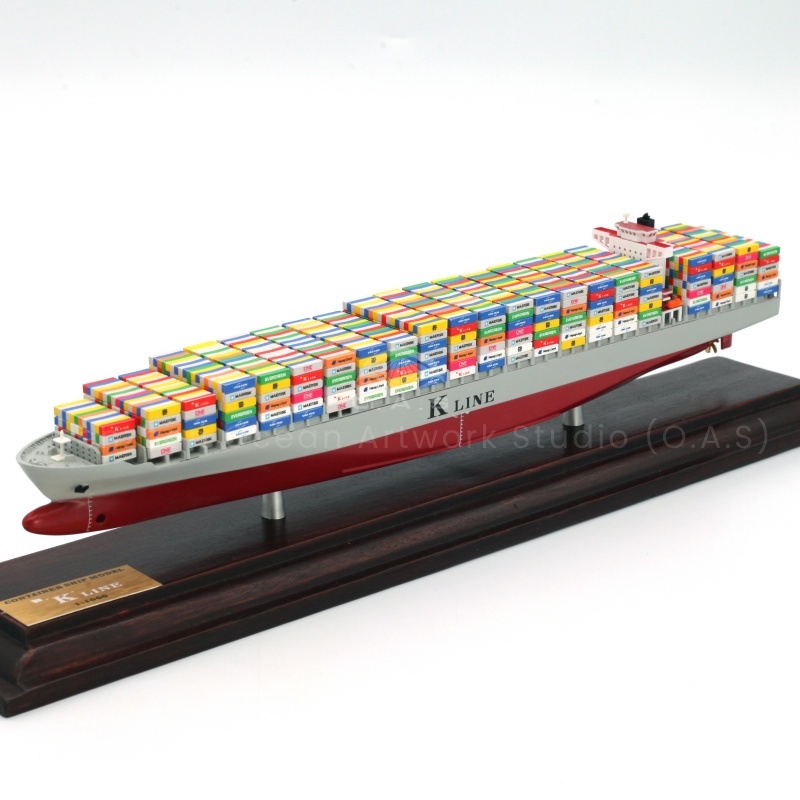 【LAC】O.A.S Factory's Handmade Scale Boat Model 1:1000 Scale Customized 35cm K LINE Container Ship Model for Shipping Gift