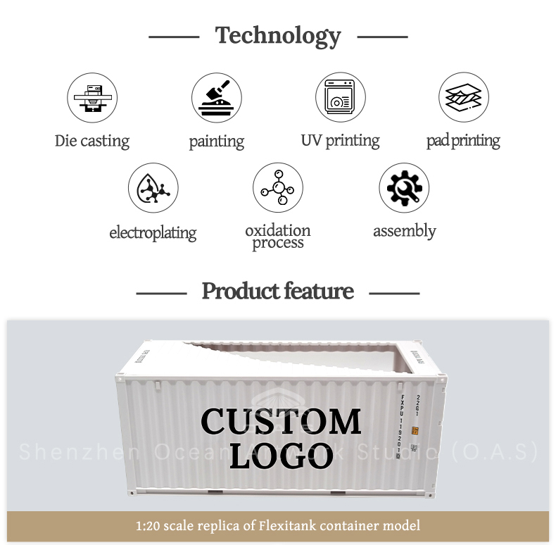 O.A.S model manufacturers focus on 1:20 shipping liquid bag container model customization. The model highly restores the real container, accurately presents the shape of the liquid bag, exquisite details and excellent texture. Provide logo customization services, enterprises can integrate the logo cleverly. Whether it is placed in the office, participate in the exhibition, or sent as a gift, it can perfectly show the corporate image, help brand publicity, quickly customize, and create exclusive models. Amber@vesselmodel.com Tel: +86 18038048785