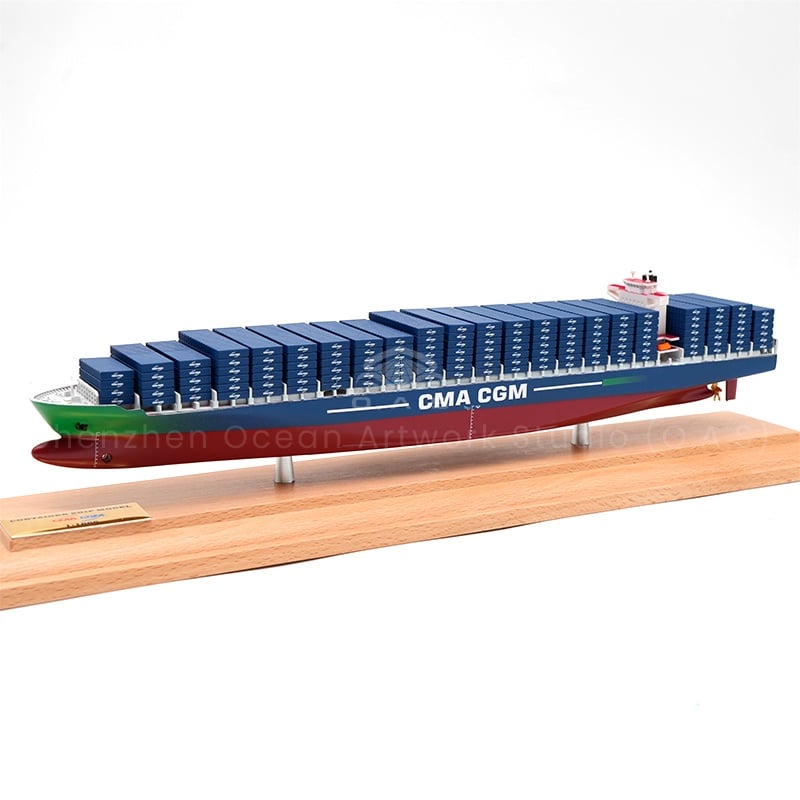 【LAC】O.A.S Factory's Handmade Scale Boat Model 1:1000 Scale Customized 35cm CMA CGM Container Ship Model for Shipping Gift