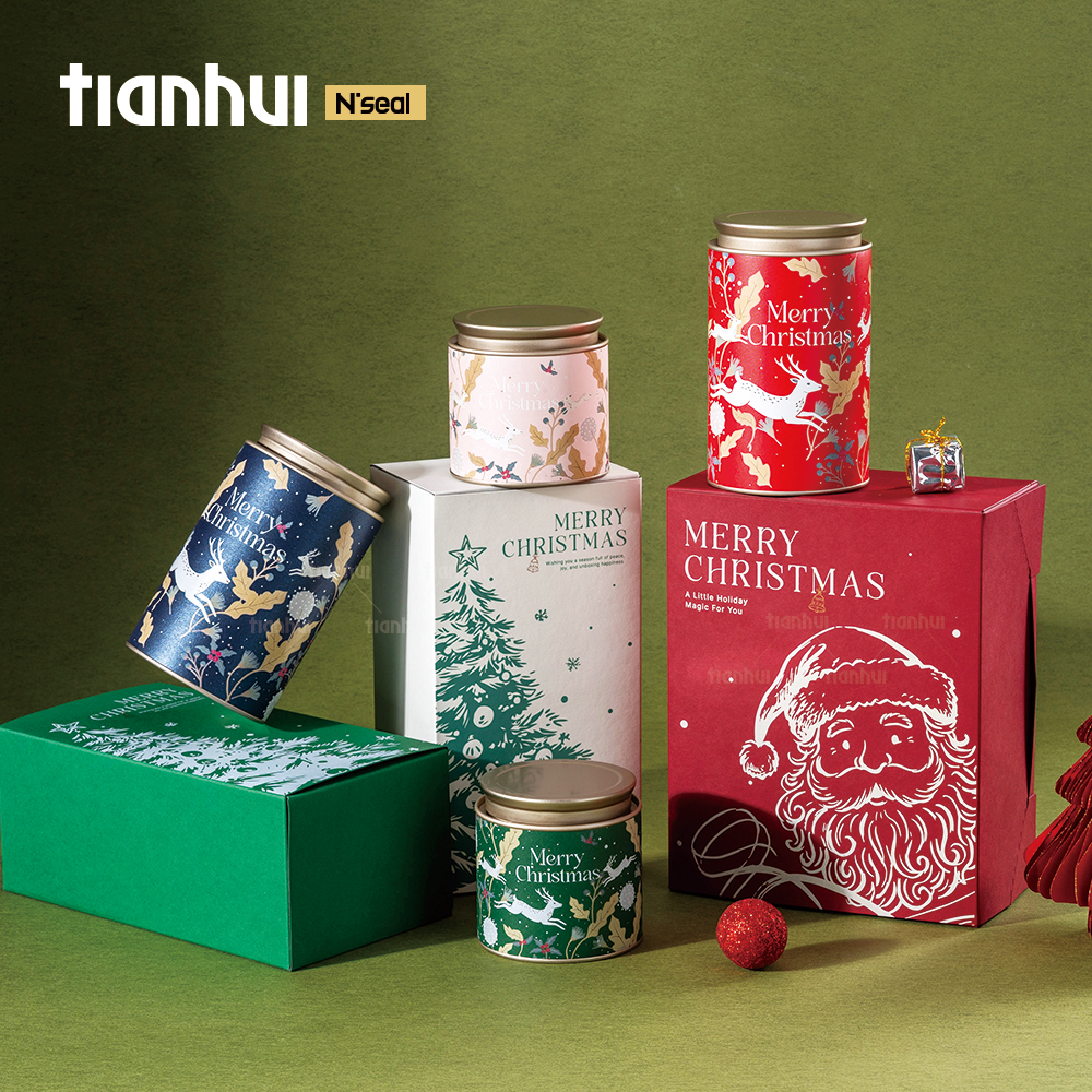Kaleng Kertas Komposit Tianhui Kelas Pangan dengan Ketahanan Udara dan Pencetakan Digital untuk Kemasan Hadiah Natal
