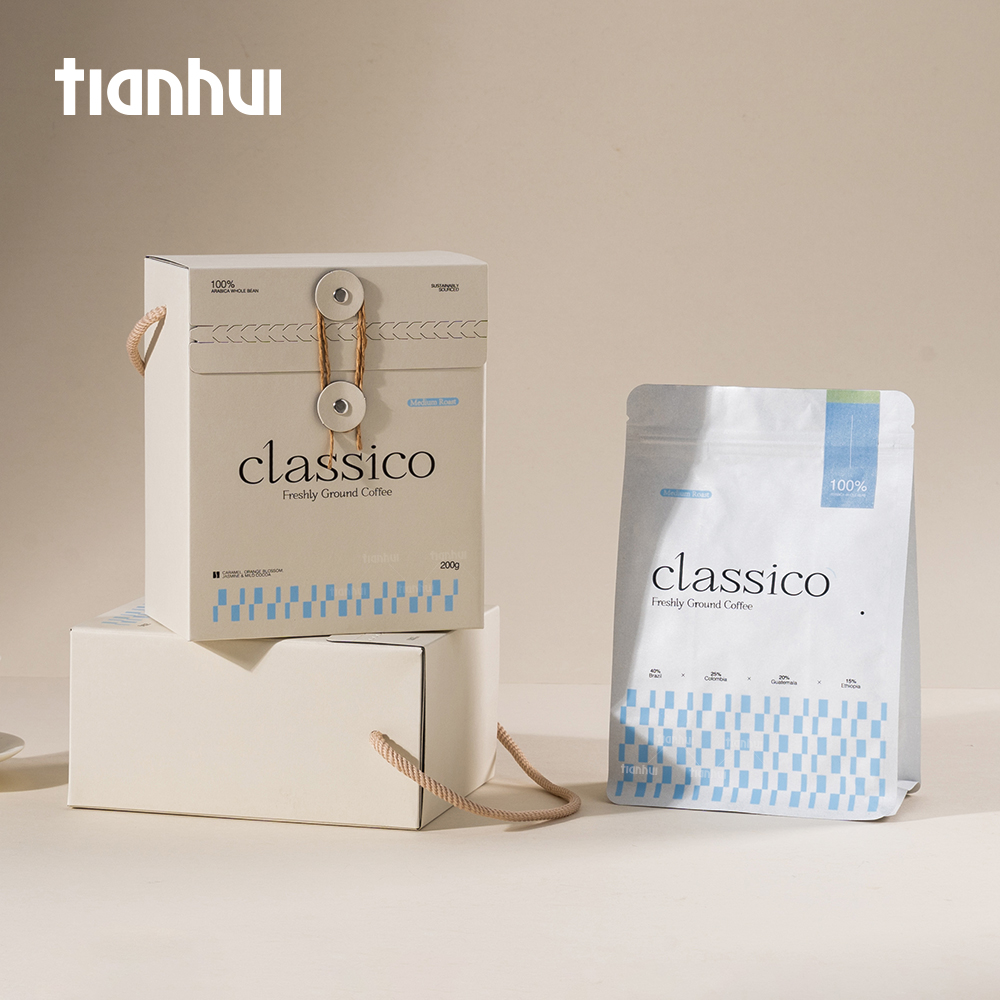 Tianhui Eco-Friendly Foldable Paper Box with Foil Pouch for Coffee Beans Gift Packaging Custom