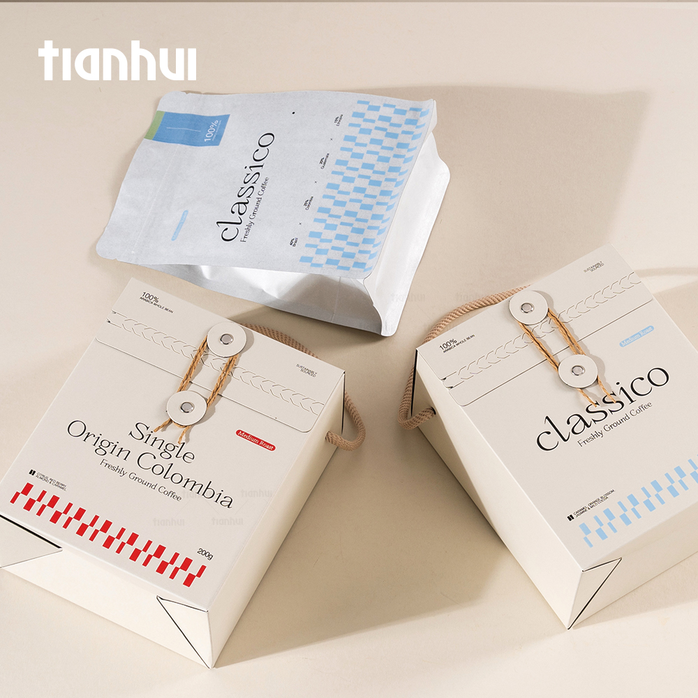 Tianhui Eco-Friendly Foldable Paper Box with Foil Pouch for Coffee Beans Gift Packaging Custom