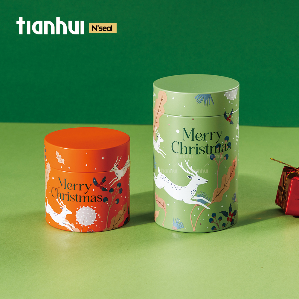 Kaleng Logam Tertutup Desain Perayaan Tianhui Grosir untuk Kemasan Hadiah Liburan Natal dengan Tutup Kedap Udara