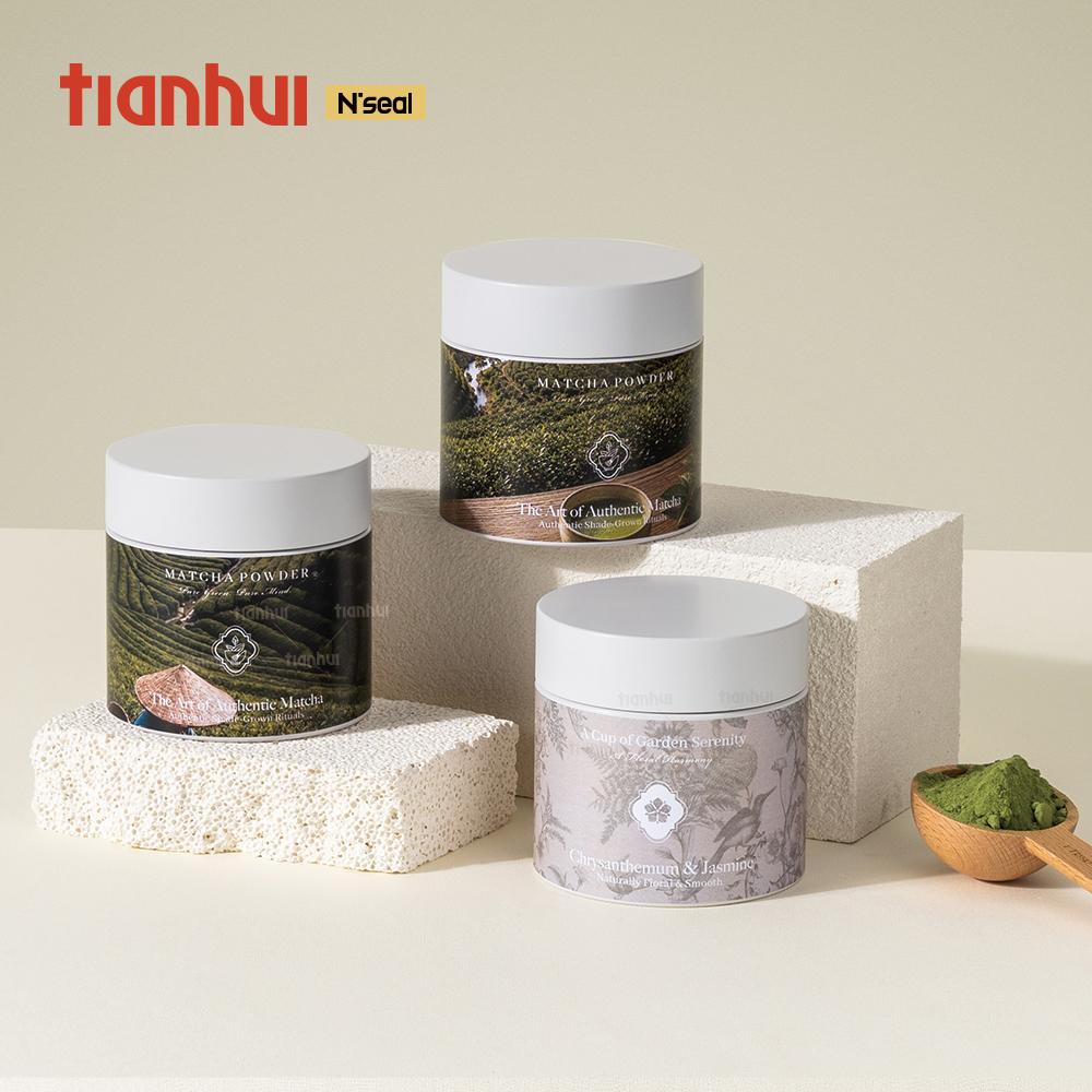 Tianhui Food Grade Metal Tins with Airtight Seal Screw Lid for Matcha Tea Powder Packaging