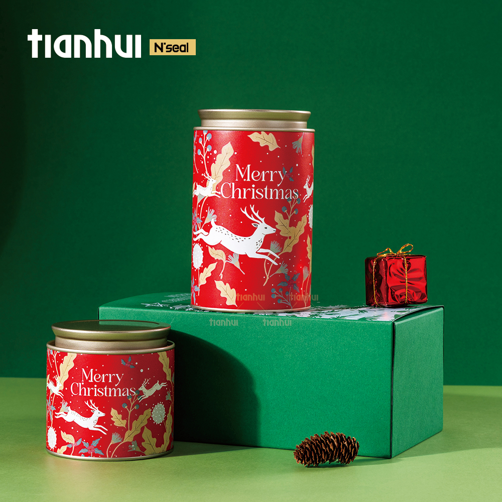 Kaleng Kertas Komposit Tianhui Kelas Pangan dengan Ketahanan Udara dan Pencetakan Digital untuk Kemasan Hadiah Natal