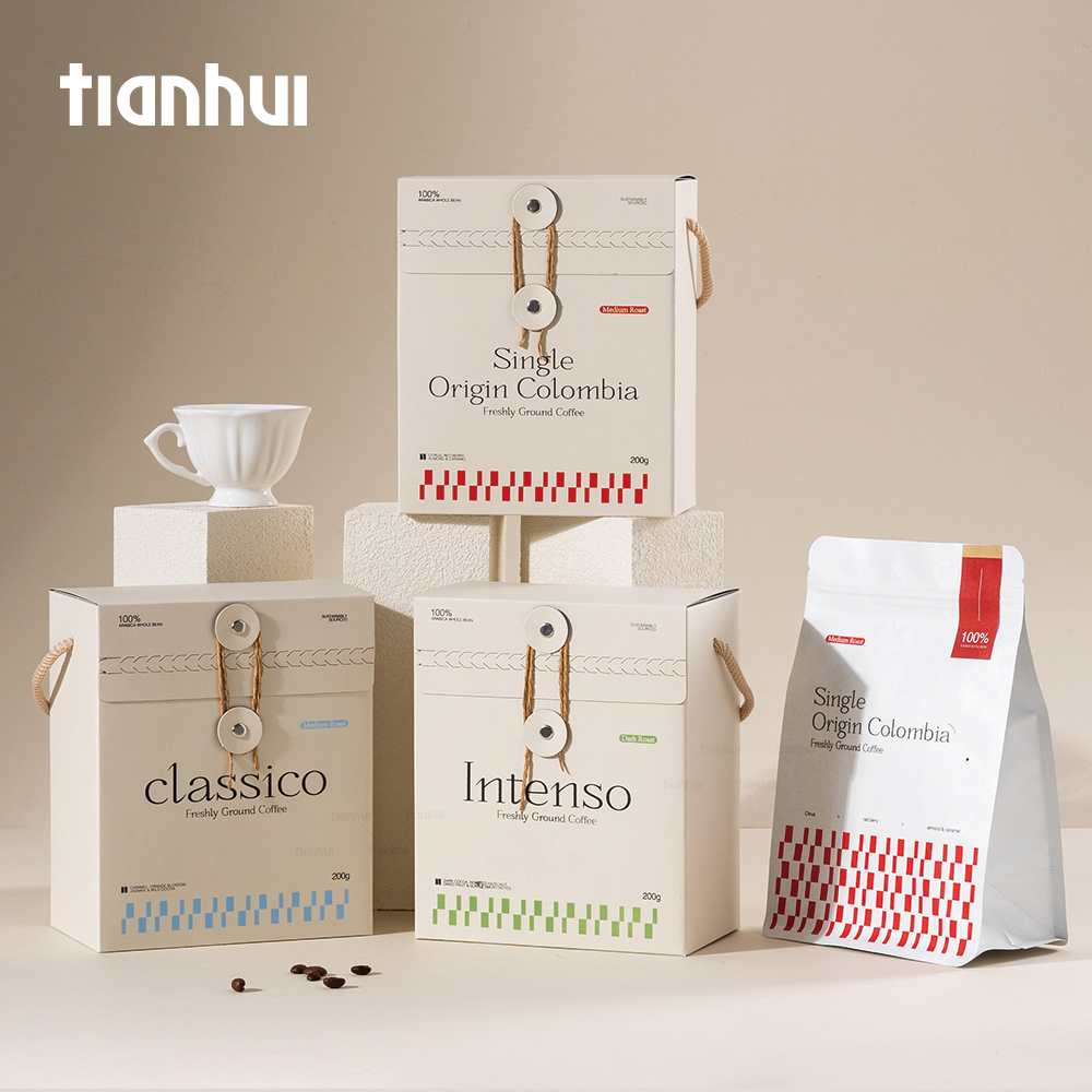 Tianhui Eco-Friendly Foldable Paper Box with Foil Pouch for Coffee Beans Gift Packaging Custom
