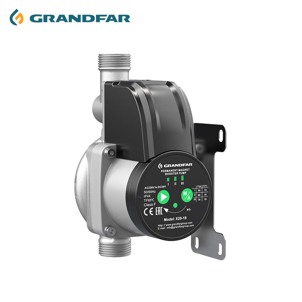 Grandfar DC 24V Mini Intelligent High Pressure Electric Pump Hot Water Three Speed Regulation Silent Circulation Pump