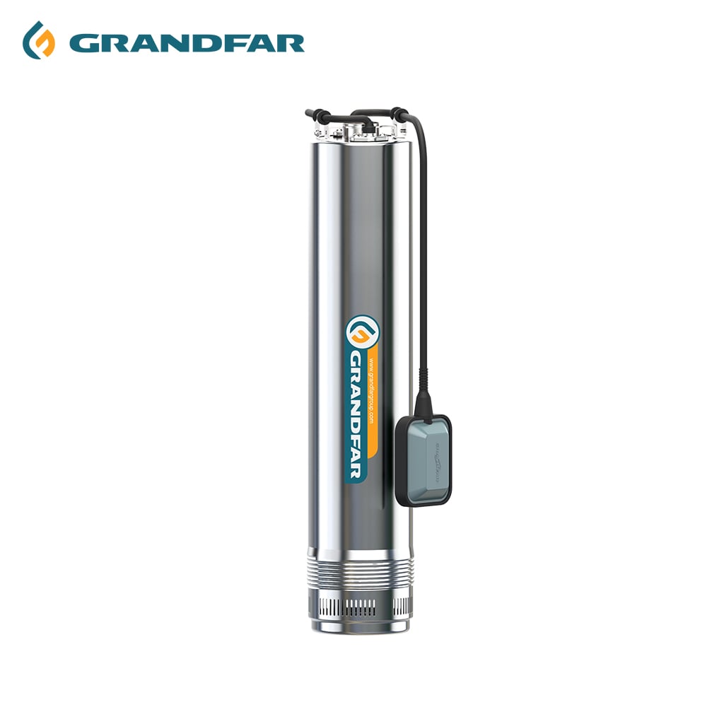 GRANDFAR 65M 900W Head Electric Stainless Steel Submersible Water Pump Built-in Capacitor and Float Deep Well Water Pump