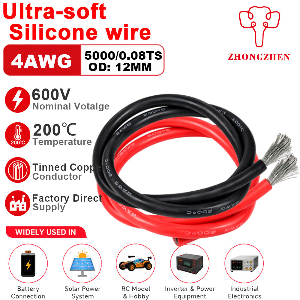 4AWG Ultra-Soft Silicone Wire 600V 200°C Tinned Copper 5000/0.08TS Factory Direct
