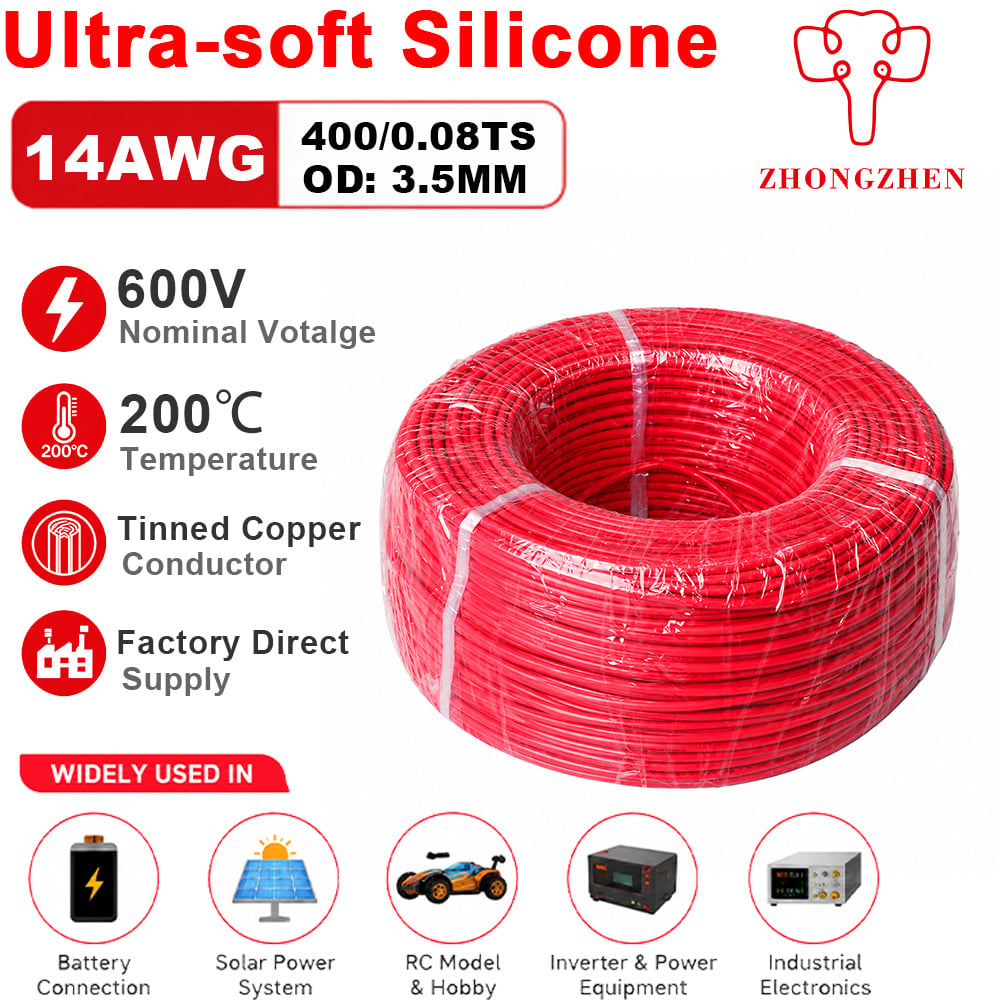 14AWG Ultra-Soft Silicone Wire 600V 200°C Tinned Copper 400/0.08TS Factory Direct