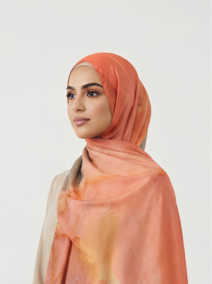 Printed Modal Hijab Orange marble