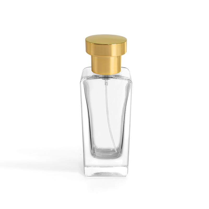 Hurtowe opakowanie kosmetyczne pusta przezroczysta butelka szklana po perfumach 50 ml z aparatem natryskowym pod ciśnieniem i zaciskanym szyjką