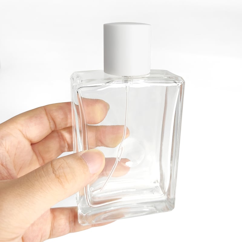 Wysokiej jakości przezroczysta butelka-atomizer do perfum z zapachem, płaska kwadratowa szklana butelka do perfum, niestandardowe pudełko upominkowe, logo