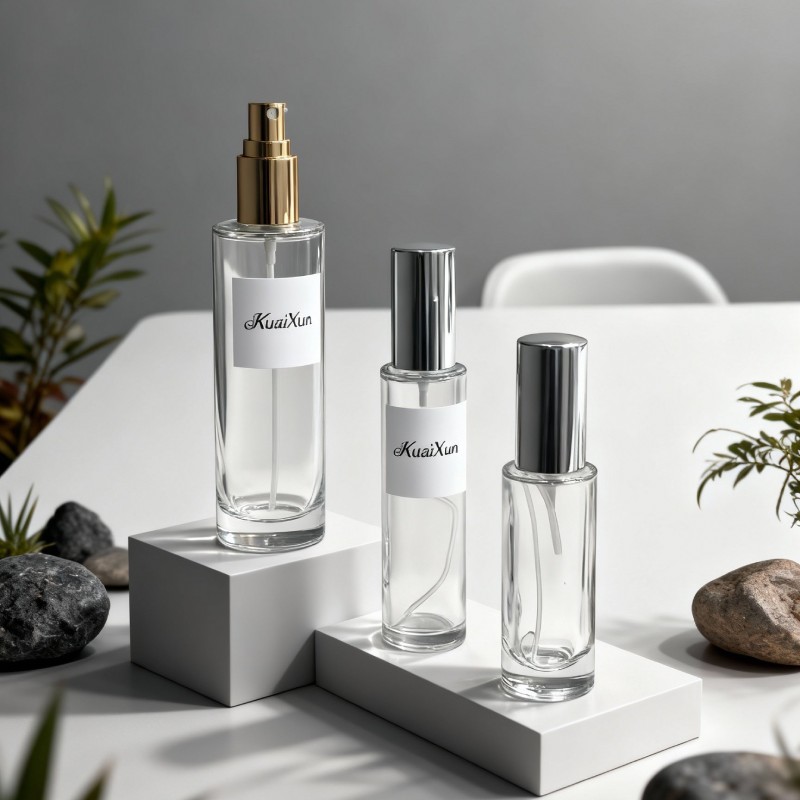 Botellas redondas para perfume con diseño curvo elegante, textura suave y presentación premium
