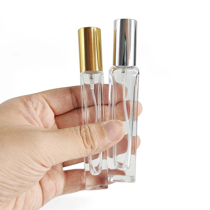Botol minyak wangi kaca segi empat kosong 15ml berkualiti tinggi, rekabentuk tersuai, botol minyak wangi kaca segi empat transparan mewah
