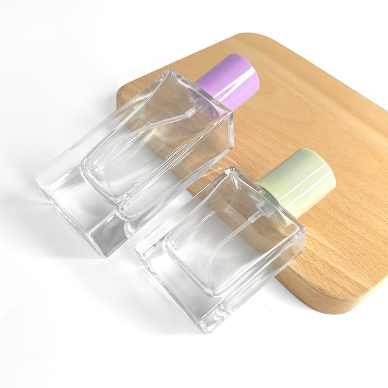 Disponible en stock: frasco de perfume cuadrado de 30 ml, 50 ml, 100 ml, frasco de perfume de vidrio transparente coloreado, con tapa de madera
