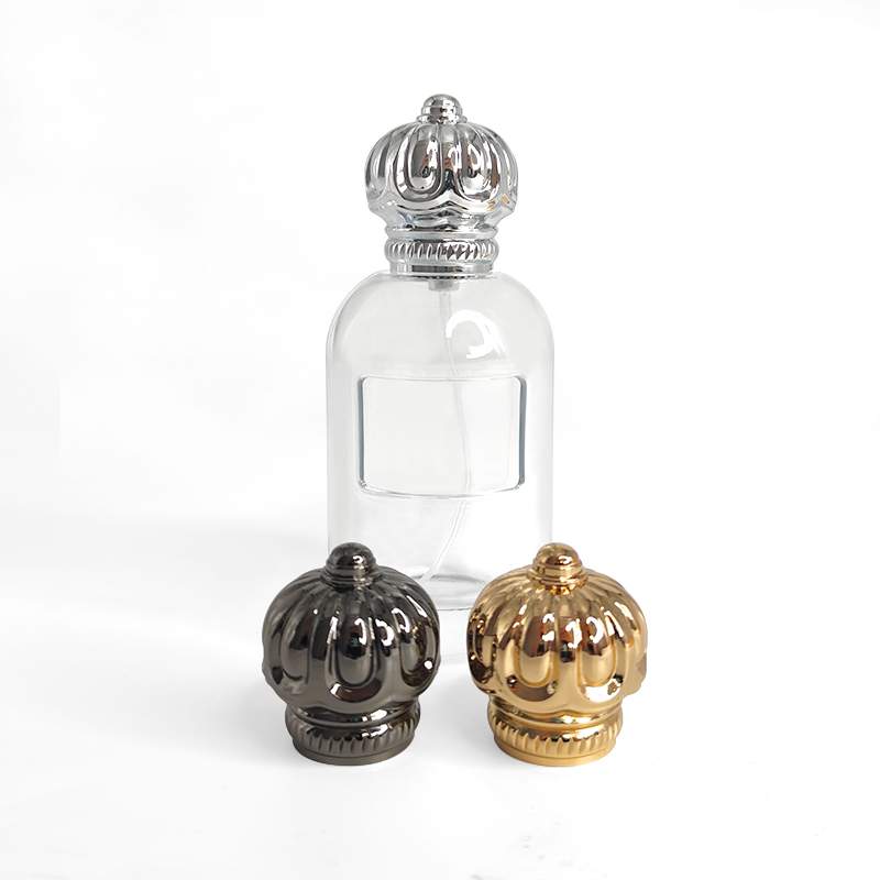 botella de perfume vacía redonda de 100 ml con tapa dorada, botella de vidrio de lujo para perfume, empaque con pulverizador