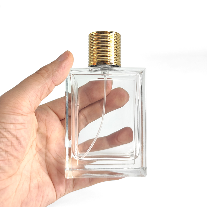 Frasco de perfume cuadrado de cristal elegante ecológico de alta calidad - vacío de 100 ml. Frasco de perfume de vidrio premium único con etiqueta adhesiva